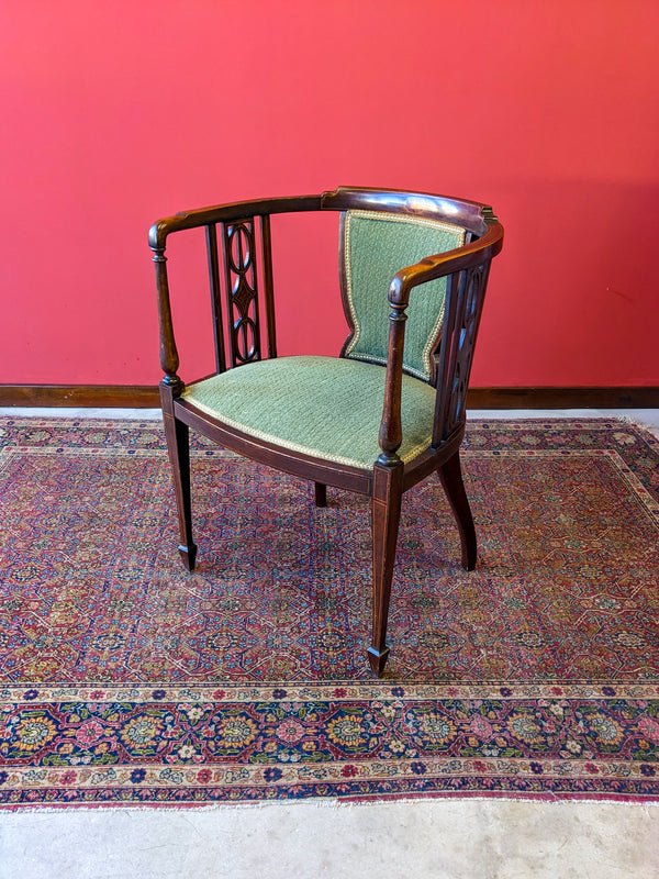 Antique Edwardian Mahogany Inlaid Tub Chair / Armchair