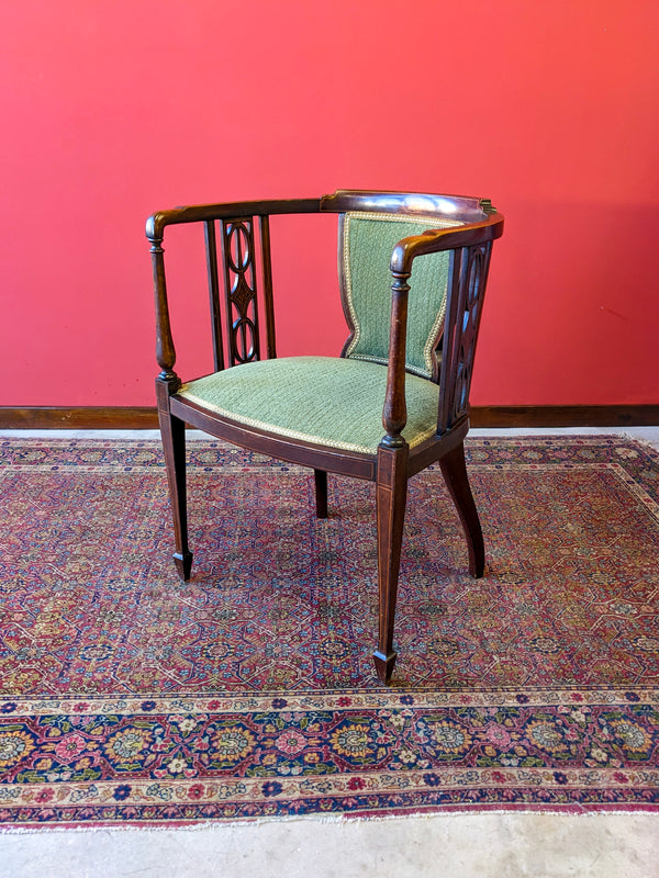 Antique Edwardian Mahogany Inlaid Tub Chair / Armchair