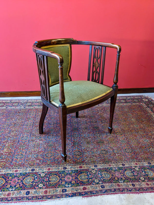 Antique Edwardian Mahogany Inlaid Tub Chair / Armchair