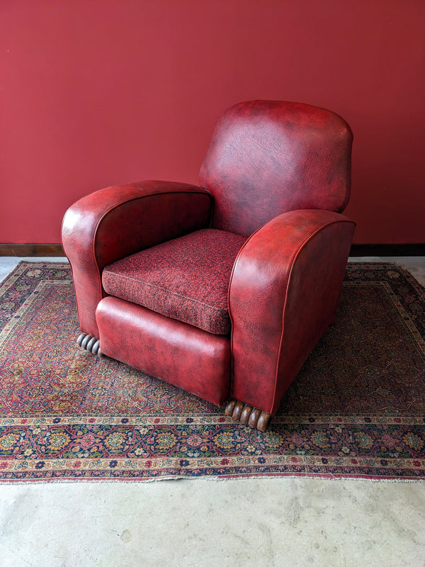 Vintage Art Deco Red Armchair / Club Chair