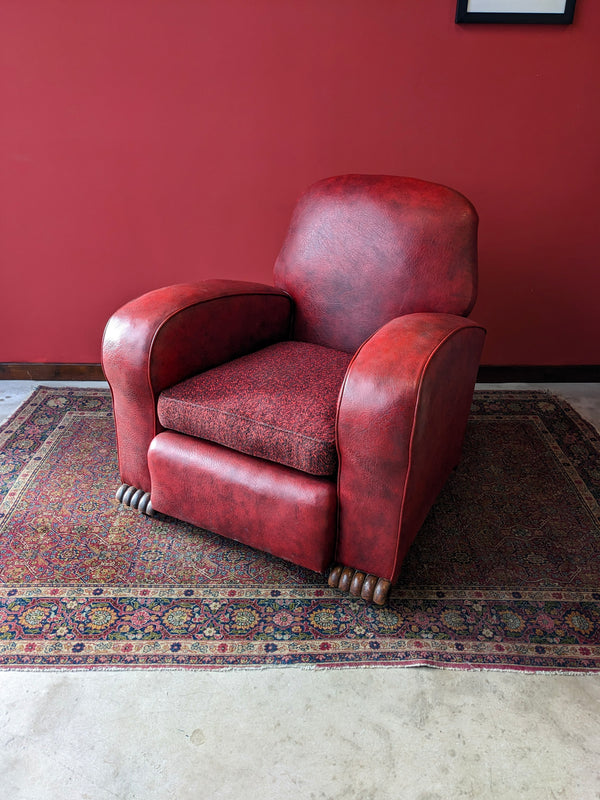 Vintage Art Deco Red Armchair / Club Chair