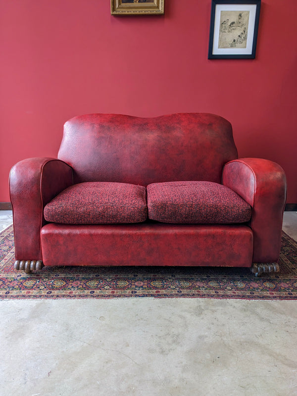 Vintage Art Deco Two Seater Red Sofa
