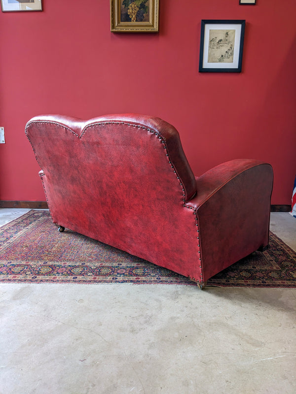 Vintage Art Deco Two Seater Red Sofa
