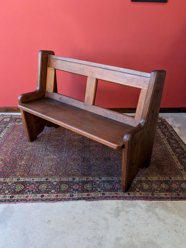 Mid Century Sapele Mahogany Short Church Pew / Hall Bench / Dining Bench