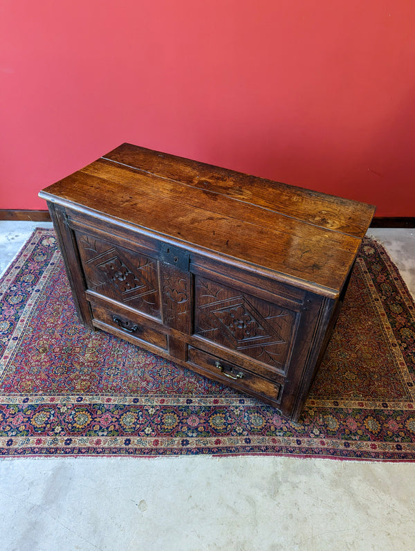 Antique 17th Century Carved Oak Mule Chest  / Coffer / Blanket Box