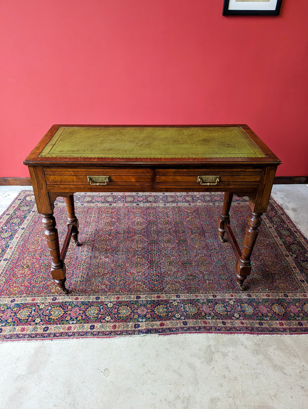 Antique Edwardian Mahogany Leather Topped Narrow Writing Table / Desk