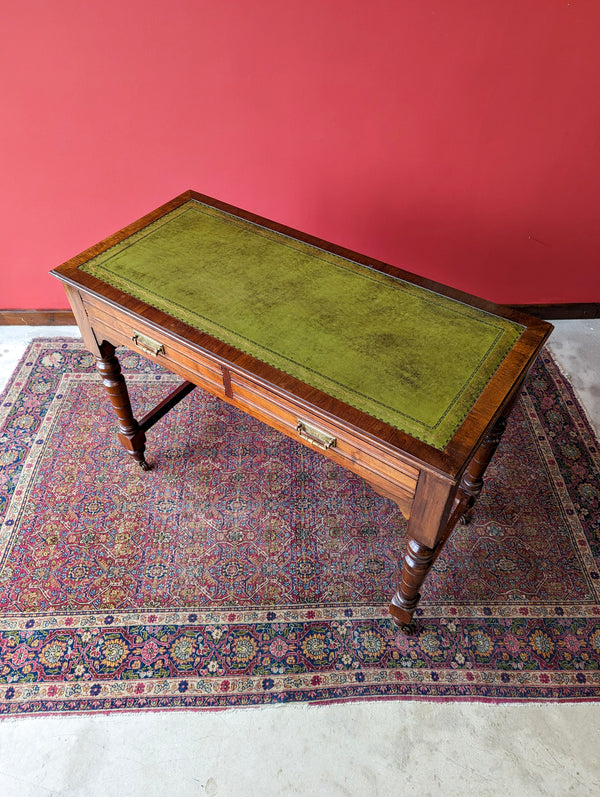 Antique Edwardian Mahogany Leather Topped Narrow Writing Table / Desk