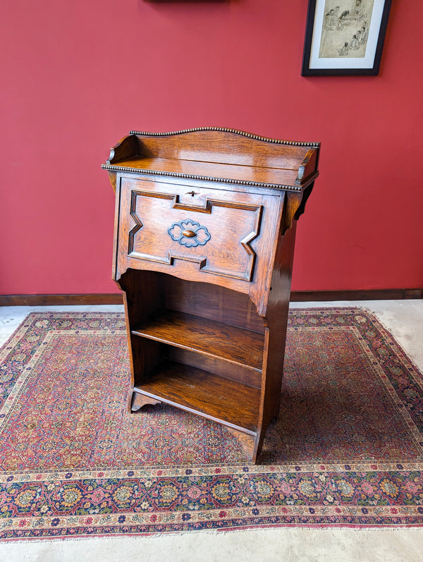 Antique Arts & Crafts Style Narrow Oak Bureau Bookcase / Desk