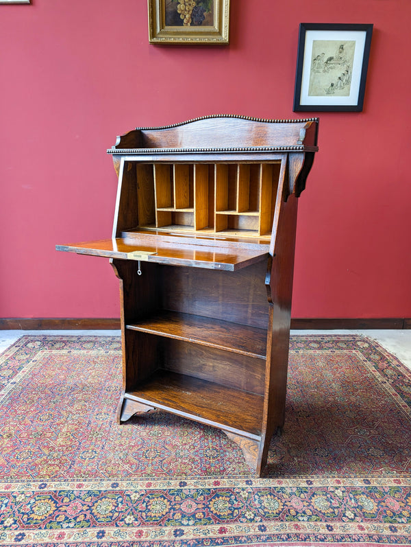 Antique Arts & Crafts Style Narrow Oak Bureau Bookcase / Desk