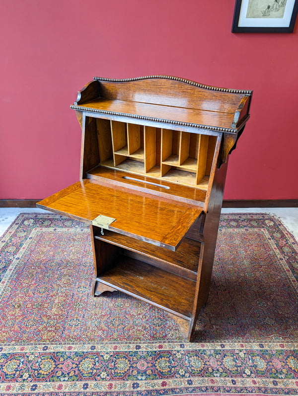 Antique Arts & Crafts Style Narrow Oak Bureau Bookcase / Desk