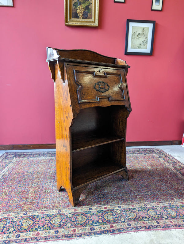 Antique Arts & Crafts Style Narrow Oak Bureau Bookcase / Desk