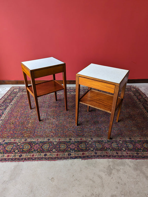 Pair of Mid Century Teak Remploy Formica Topped Bedside Tables