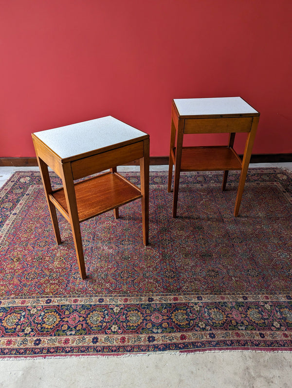 Pair of Mid Century Teak Remploy Formica Topped Bedside Tables