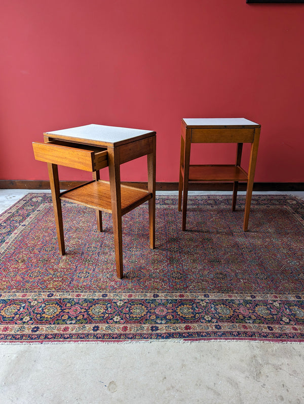 Pair of Mid Century Teak Remploy Formica Topped Bedside Tables