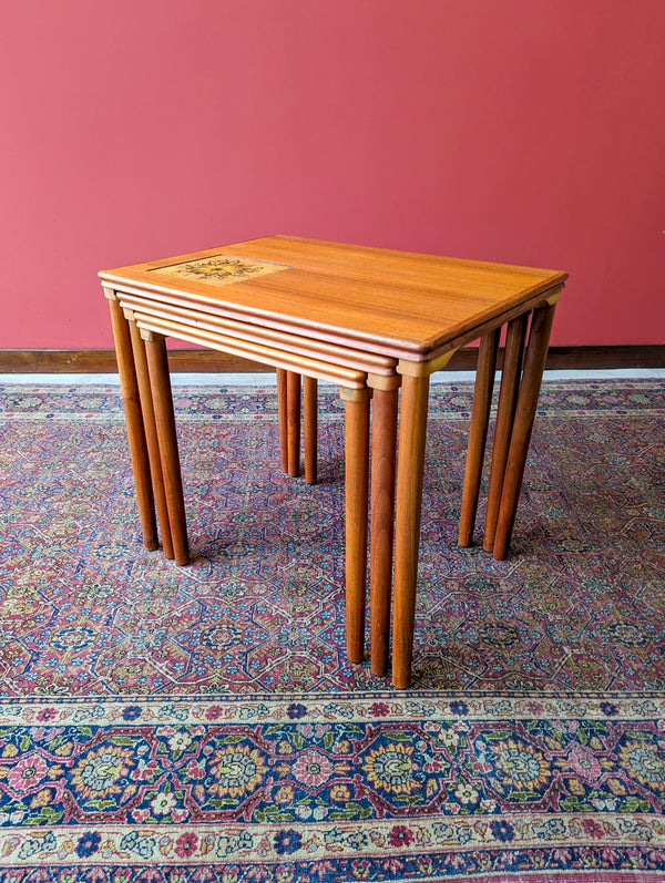 Mid Century Danish Teak Nest of Tables with Inset Tile