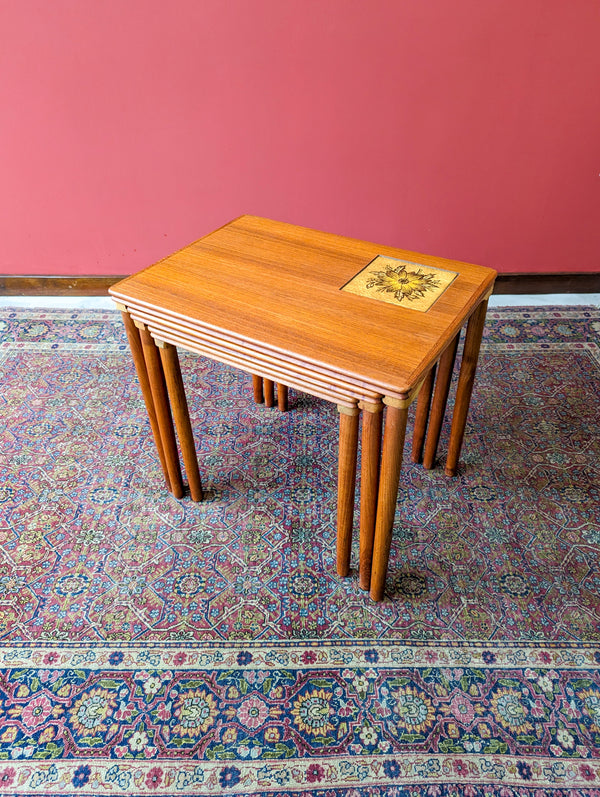 Mid Century Danish Teak Nest of Tables with Inset Tile