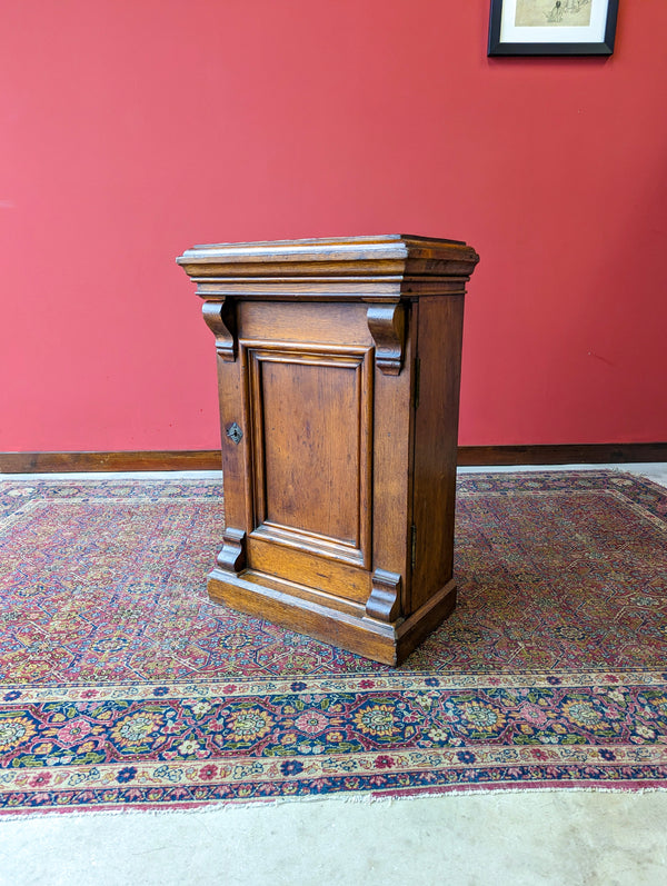 Antique Victorian Locking Small Oak Cupboard / Narrow Bedside Table