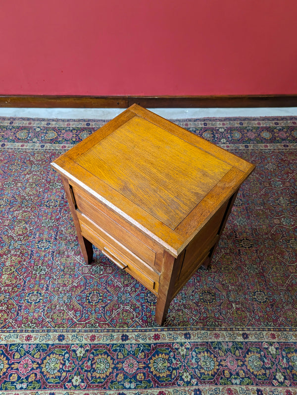 Antique Early 20th Century Golden Oak Sewing Table / Bedside / Hobby Storage