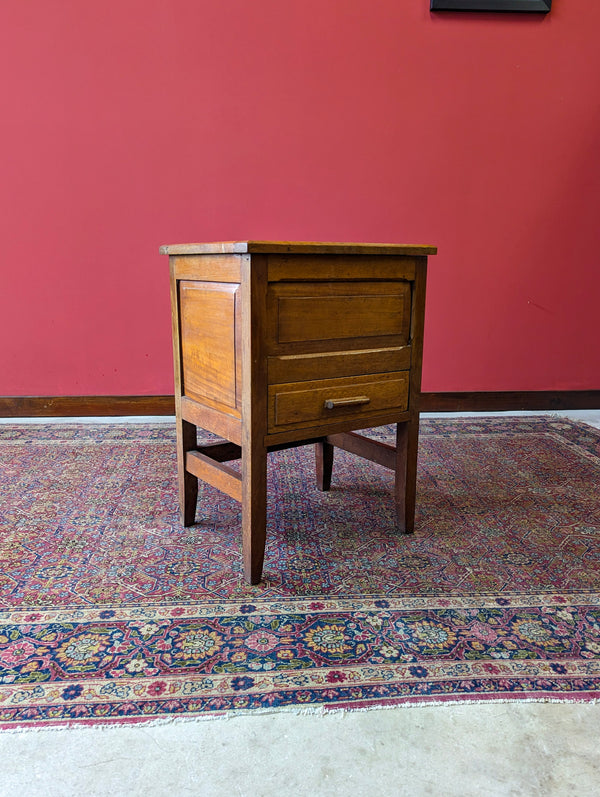 Antique Early 20th Century Golden Oak Sewing Table / Bedside / Hobby Storage