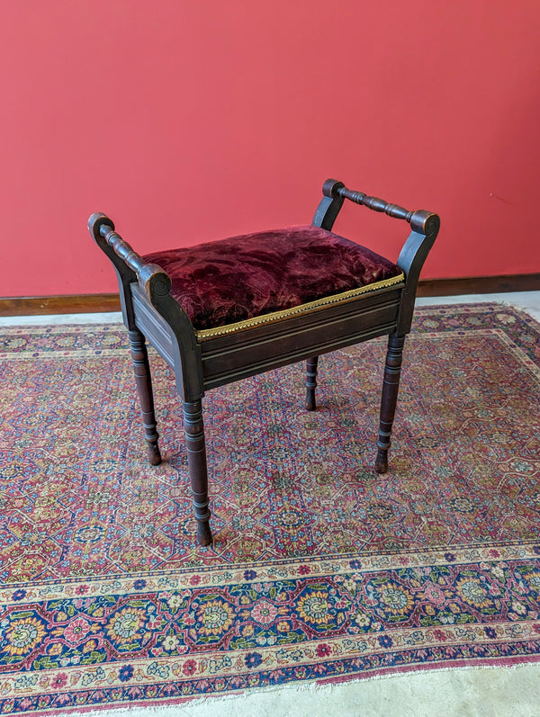 Antique Edwardian Mahogany Piano Stool with Storage