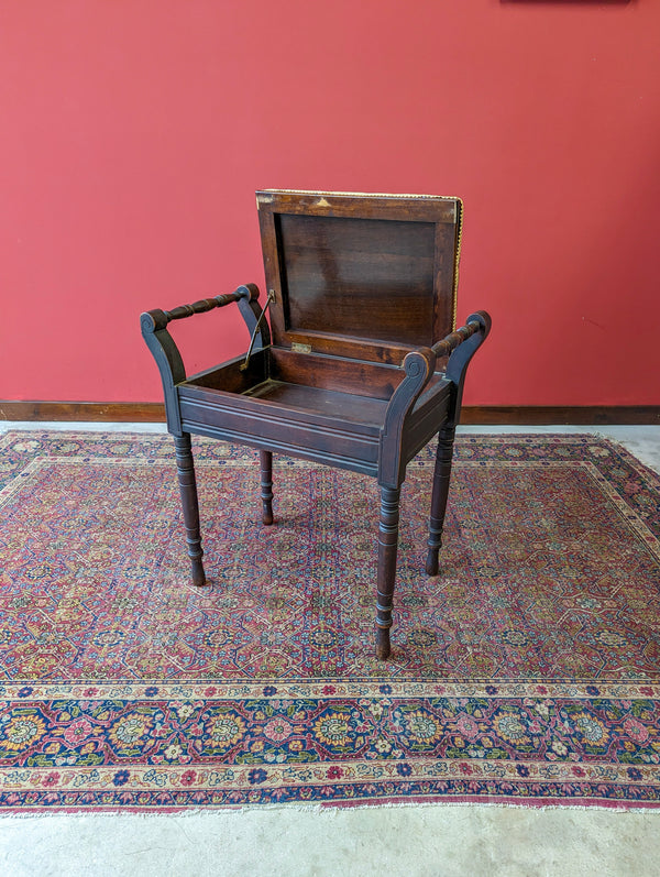 Antique Edwardian Mahogany Piano Stool with Storage