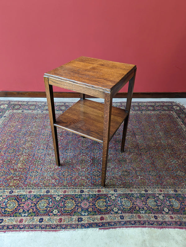 Vintage Oak Two Tier Square Side Table / Bedside Table