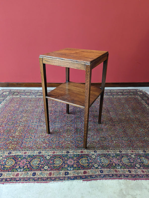 Vintage Oak Two Tier Square Side Table / Bedside Table