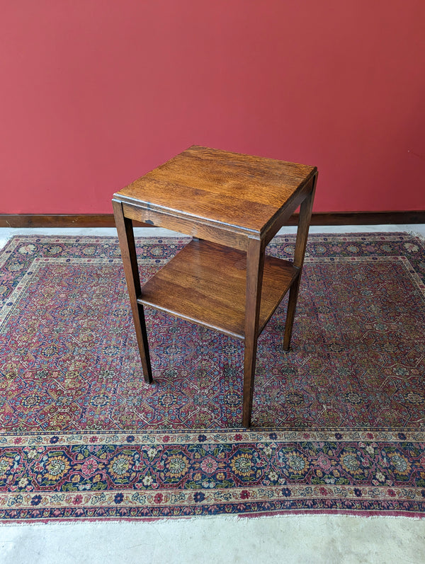 Vintage Oak Two Tier Square Side Table / Bedside Table