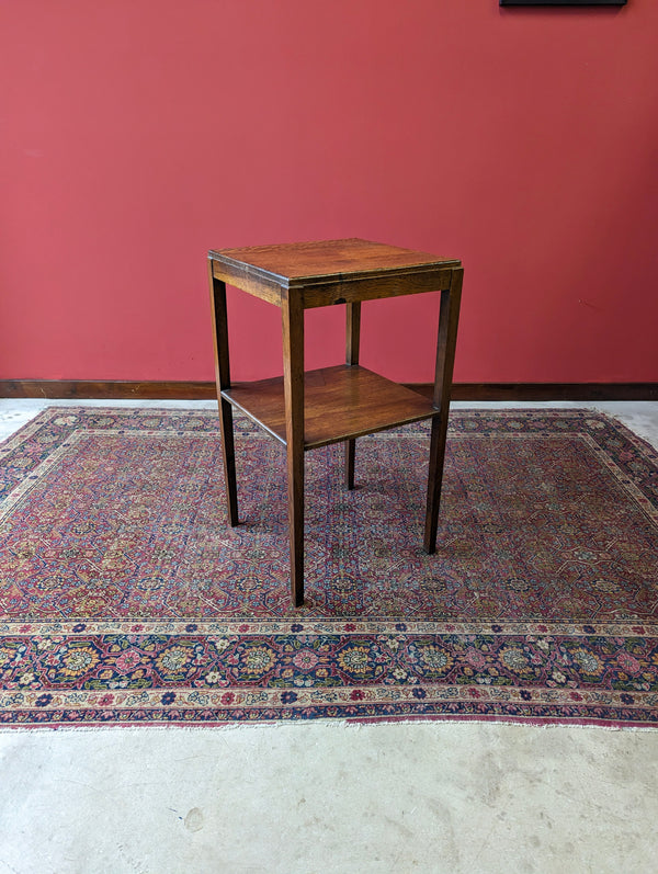 Vintage Oak Two Tier Square Side Table / Bedside Table