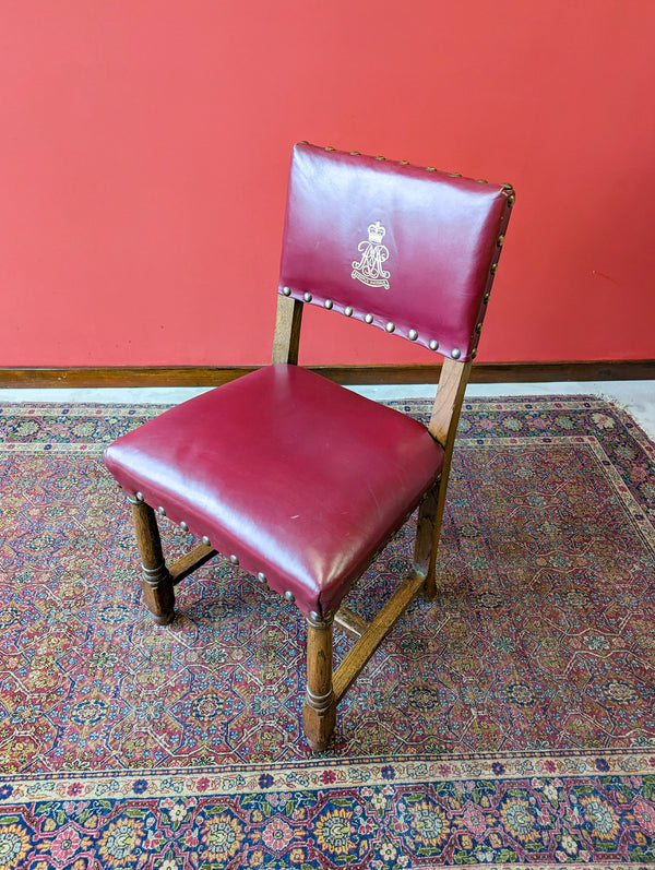 Vintage Royal Military Police Oak & Leather Side Chair / Desk Chair