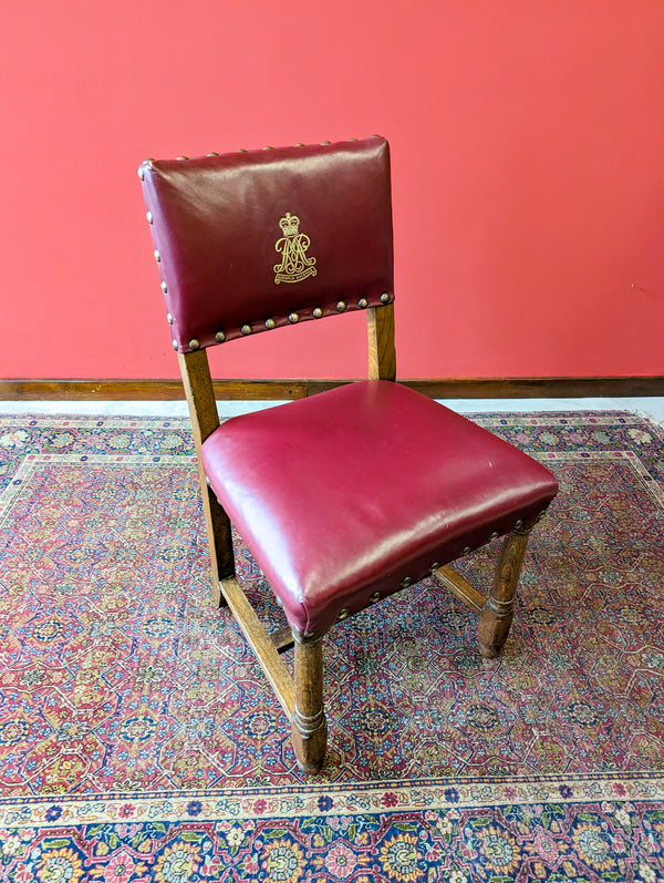 Vintage Royal Military Police Oak & Leather Side Chair / Desk Chair