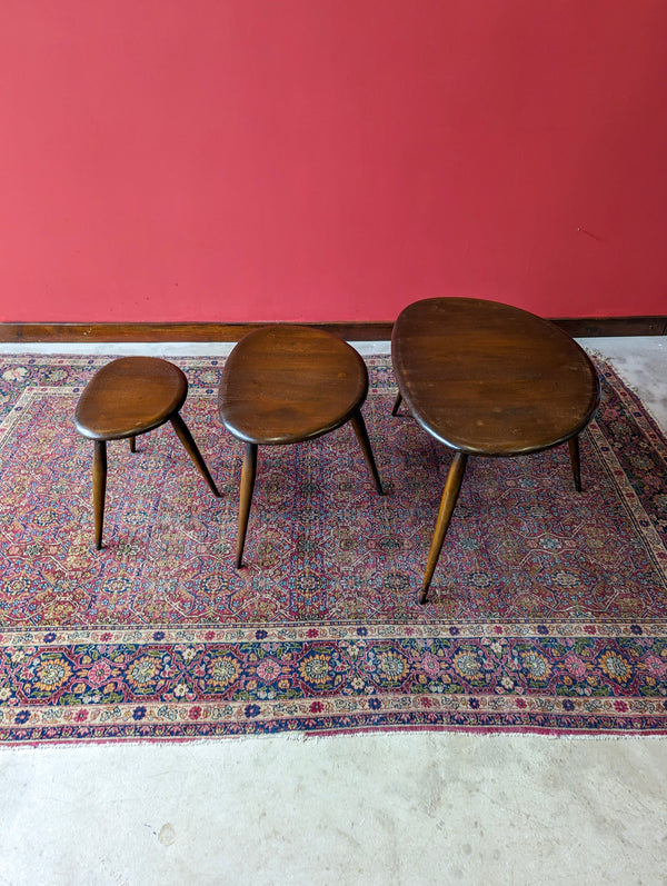 Set of 3 Mid Century Ercol Pebble Dark Elm Nesting Tables