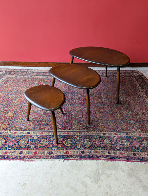 Set of 3 Mid Century Ercol Pebble Dark Elm Nesting Tables