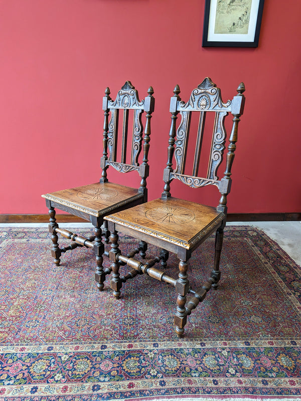 Pair of Antique Carved Oak Side Chairs