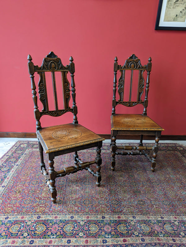 Pair of Antique Carved Oak Side Chairs