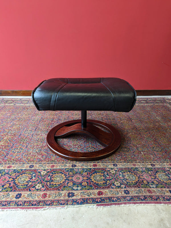 Mid Century Danish Teak & Leather Upholstered Footstool by Unico