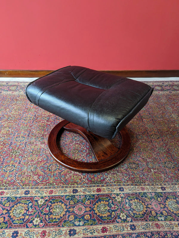 Mid Century Danish Teak & Leather Upholstered Footstool by Unico