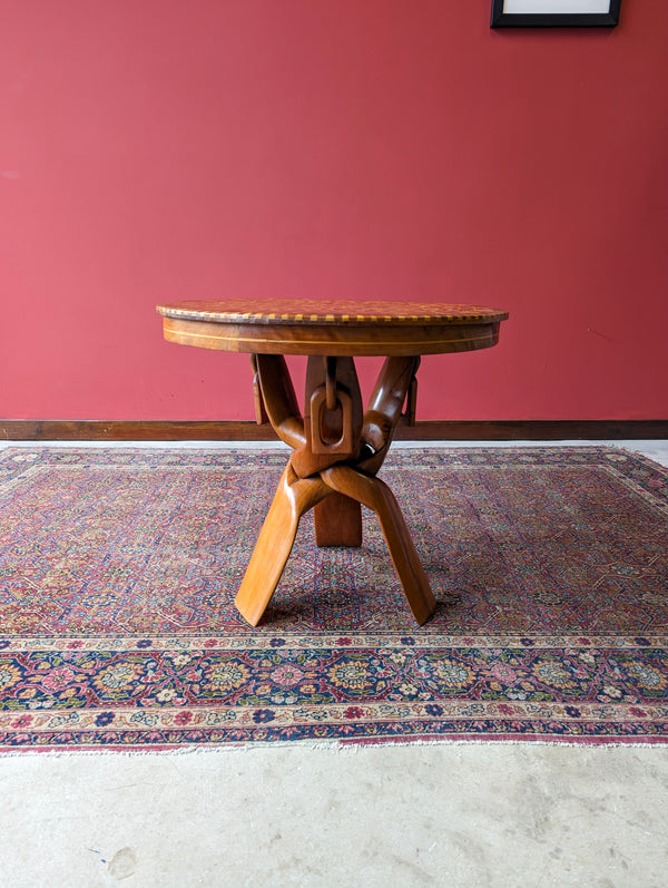 Mid Century African Tribal Folding Inlaid Marquetry Side Table