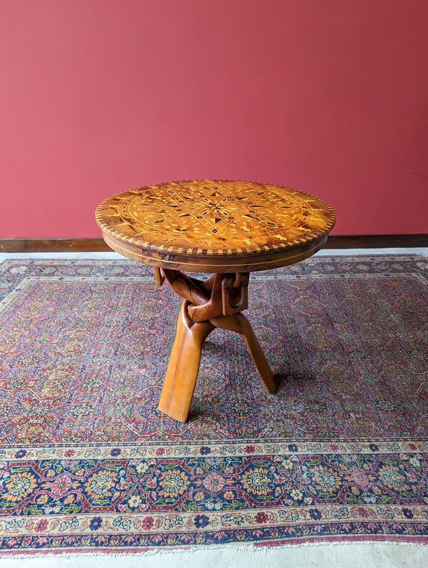 Mid Century African Tribal Folding Inlaid Marquetry Side Table