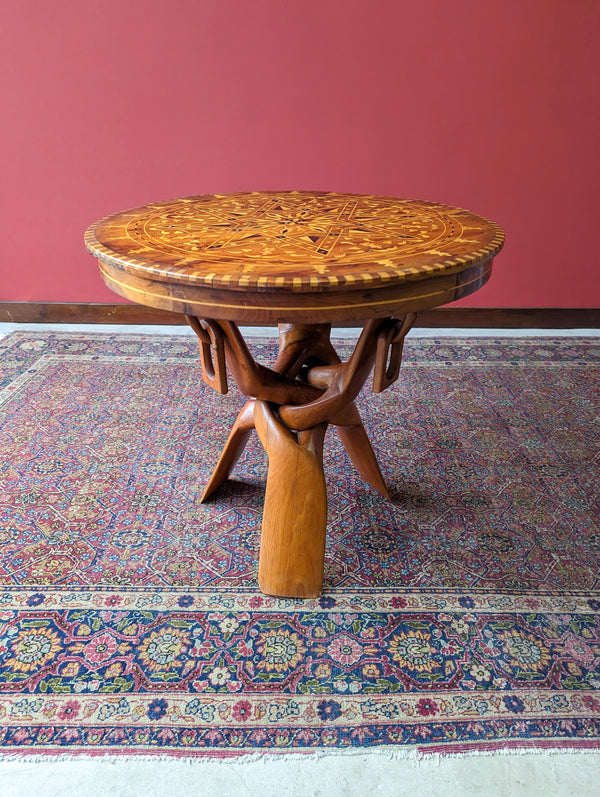 Mid Century African Tribal Folding Inlaid Marquetry Side Table