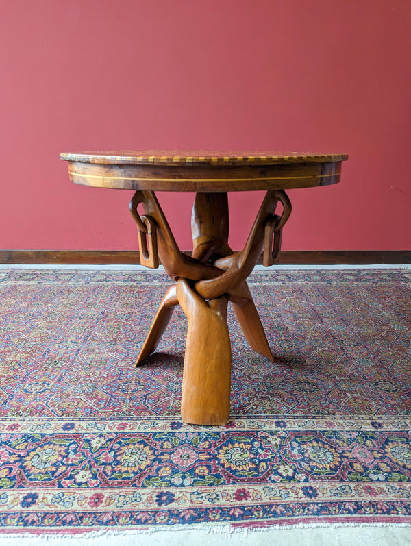 Mid Century African Tribal Folding Inlaid Marquetry Side Table