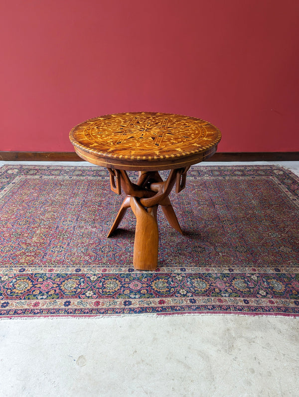 Mid Century African Tribal Folding Inlaid Marquetry Side Table