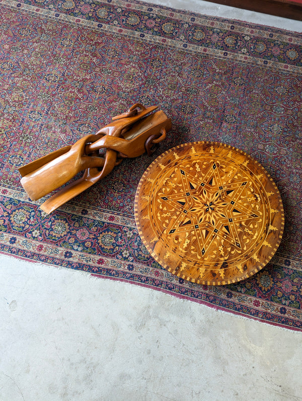 Mid Century African Tribal Folding Inlaid Marquetry Side Table