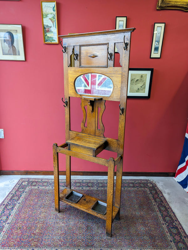 Antique Arts & Crafts Golden Oak Hall Stand Circa 1910