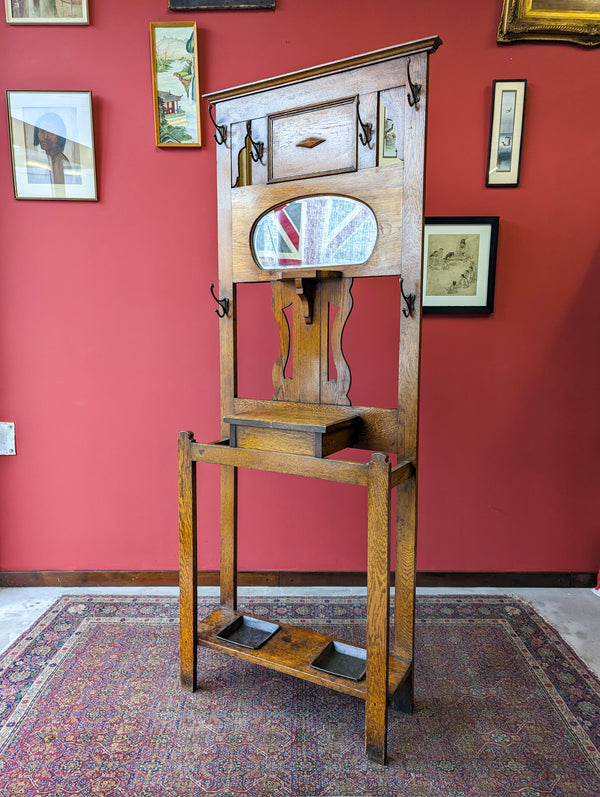 Antique Arts & Crafts Golden Oak Hall Stand Circa 1910