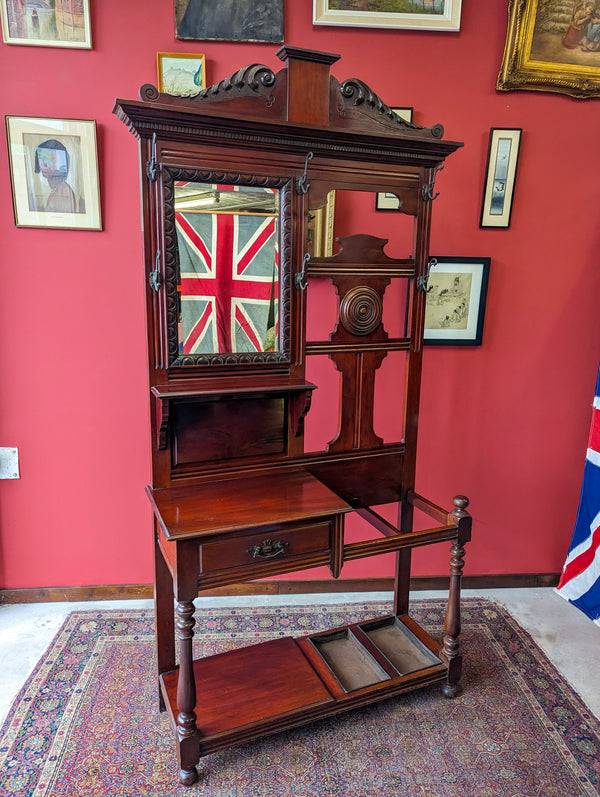 Antique Victorian Mahogany Hall Stand / Coat Rack