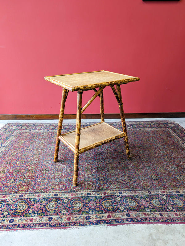 Antique Edwardian Bamboo Two Tier Side Table